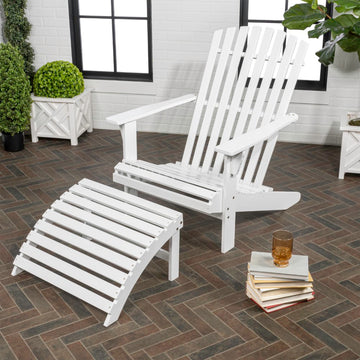 Saranac 2-Piece Traditional Rustic Acacia Wood Adirondack Chair with Detachable Ottoman - JONATHAN Y